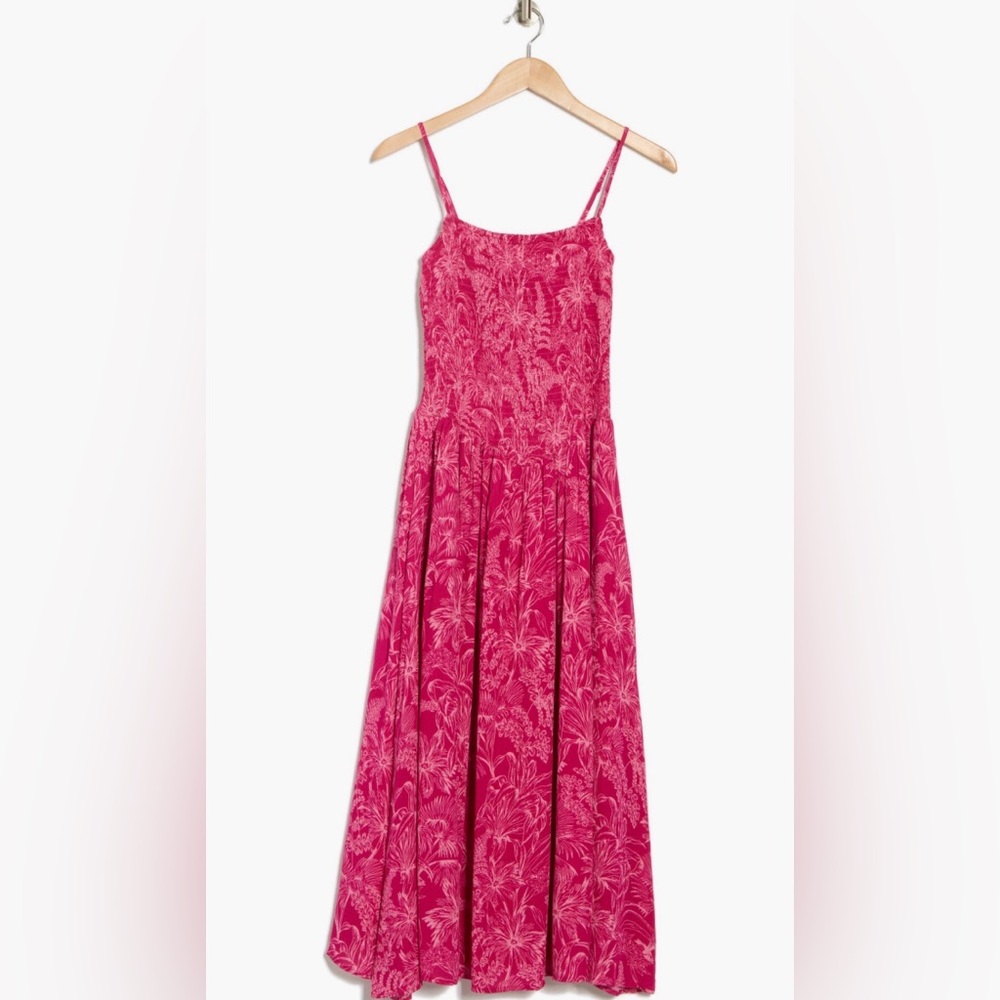 Lush Berry‎ Pink Floral Patterned Smocked Drop Waist Maxi Dress - Picture 3 of 8